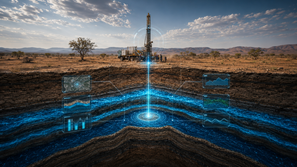 Virtual water well technology mapping underground aquifers before drilling